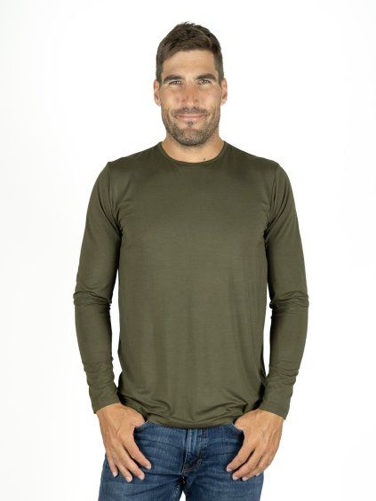 Bambusové Tričko Classic Khaki Dlouhý Rukáv Pánské